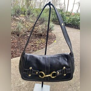 Coach Black Leather Shoulder Bag with Gold Accents